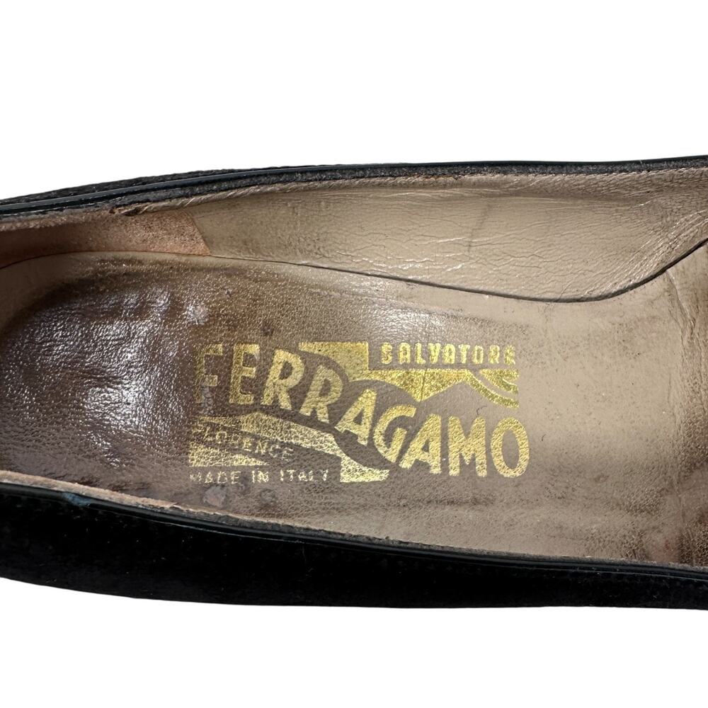 Salvatore Ferragamo Flats Women’s 6 B Black Pebbled Leather Nubuck Bow Shoes‎ - Picture 8 of 9